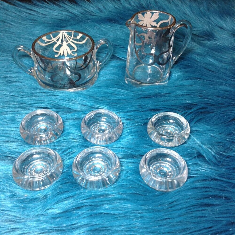 ANTIQUE Cream/Sugar and Ind. Salts, Traditional, Regency, Classic, Silver Inlaid
